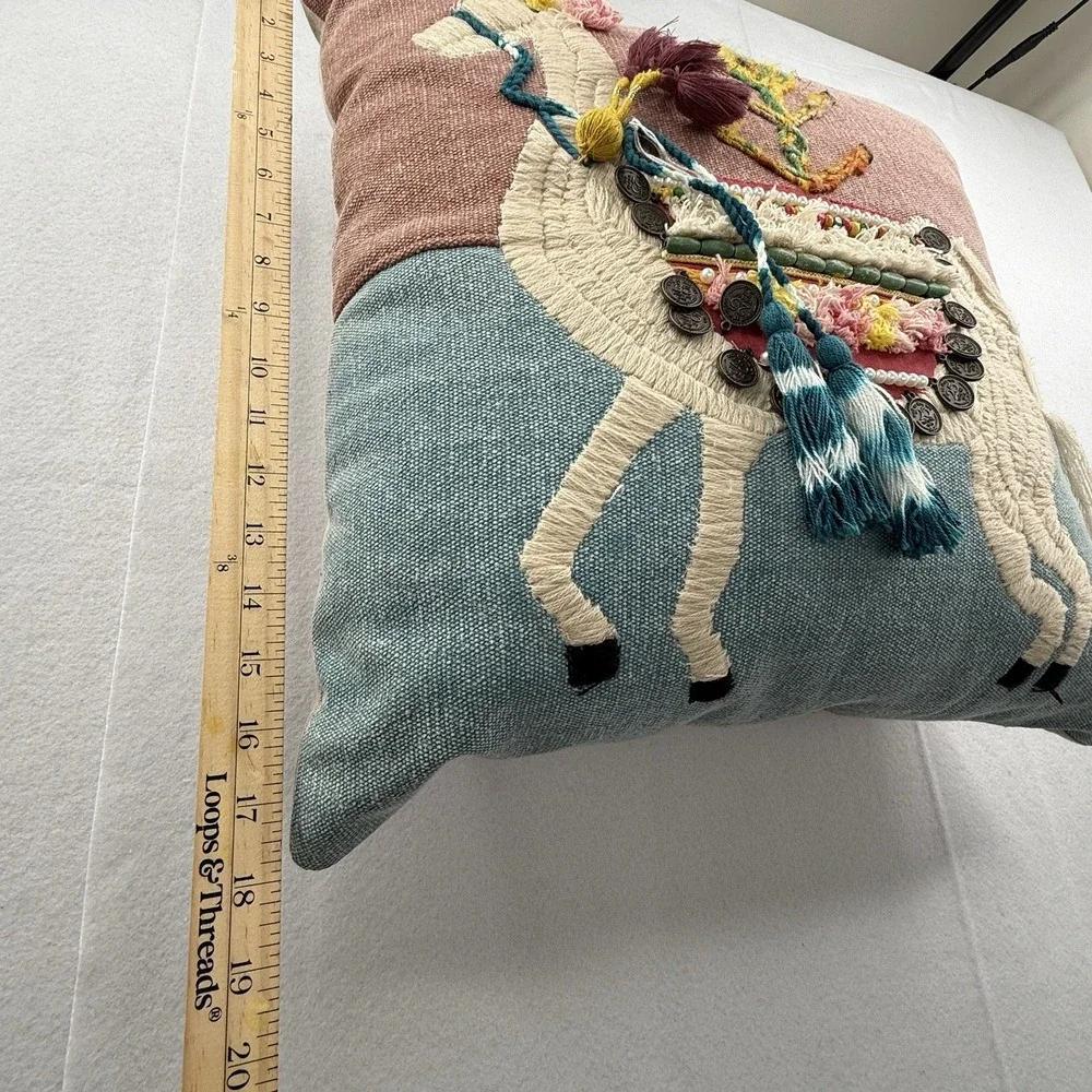 Eastern Escape World Traveler, BOHO Embroidered Llama Pillow With Tassels.